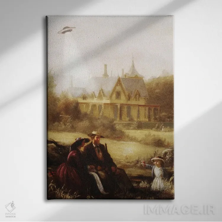 تابلو گلهای تابستانی و یوفوها اثر آرک و گوستز (گروه هنری) - نمای روبهرو روی دیوار