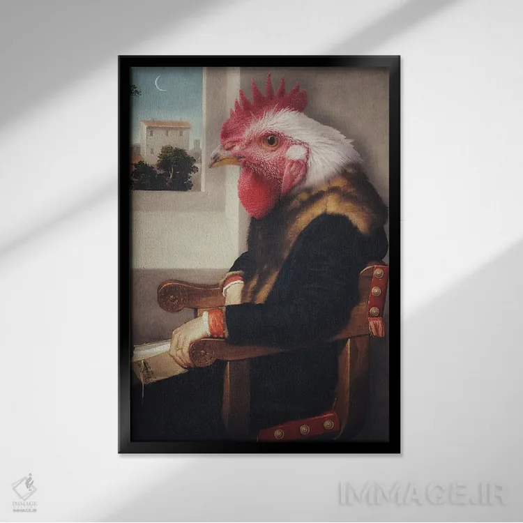 تابلو خروس پیر اثر آرک و گوستز (گروه هنری) - نمای قابدار مشکی