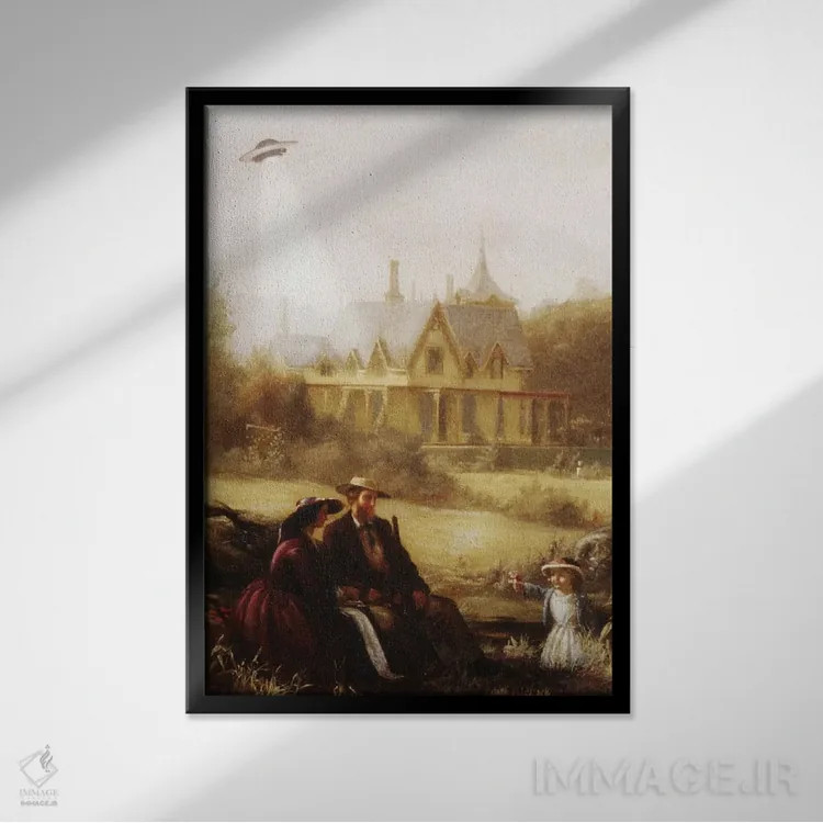 تابلو گلهای تابستانی و یوفوها اثر آرک و گوستز (گروه هنری) - نمای قابدار مشکی