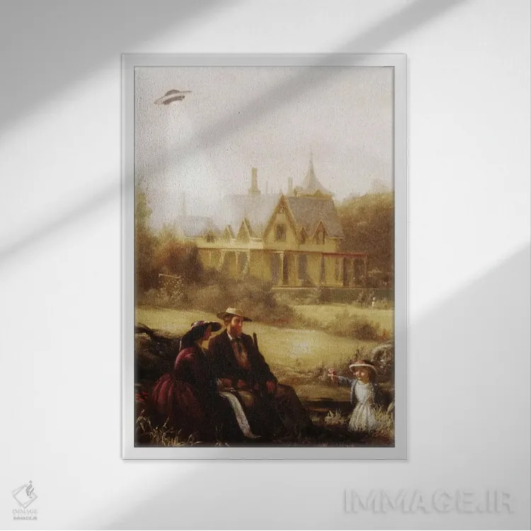 تابلو گلهای تابستانی و یوفوها اثر آرک و گوستز (گروه هنری) - نمای قابدار سفید