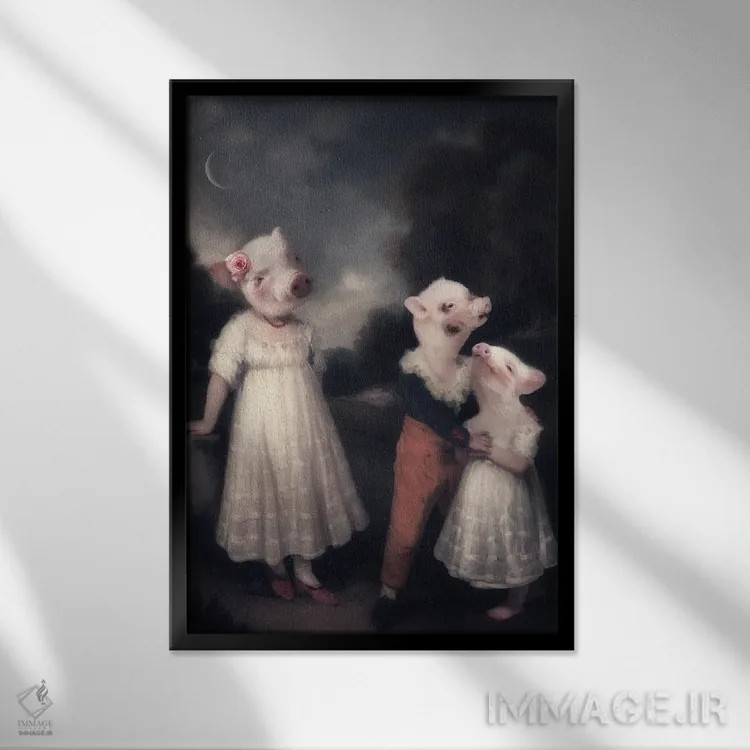 تابلو سه خوک کوچولو اثر آرک و گوستز (گروه هنری) - نمای قابدار مشکی