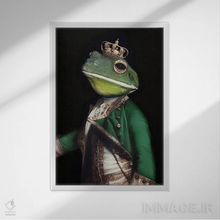 تابلو شاهزاده قورباغه (سبز) اثر آرک و گوستز (گروه هنری) - نمای قابدار سفید