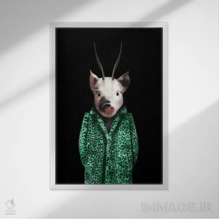 تابلو پرسی خوکچه (سبز) اثر آرک و گوستز (گروه هنری) - نمای قابدار سفید