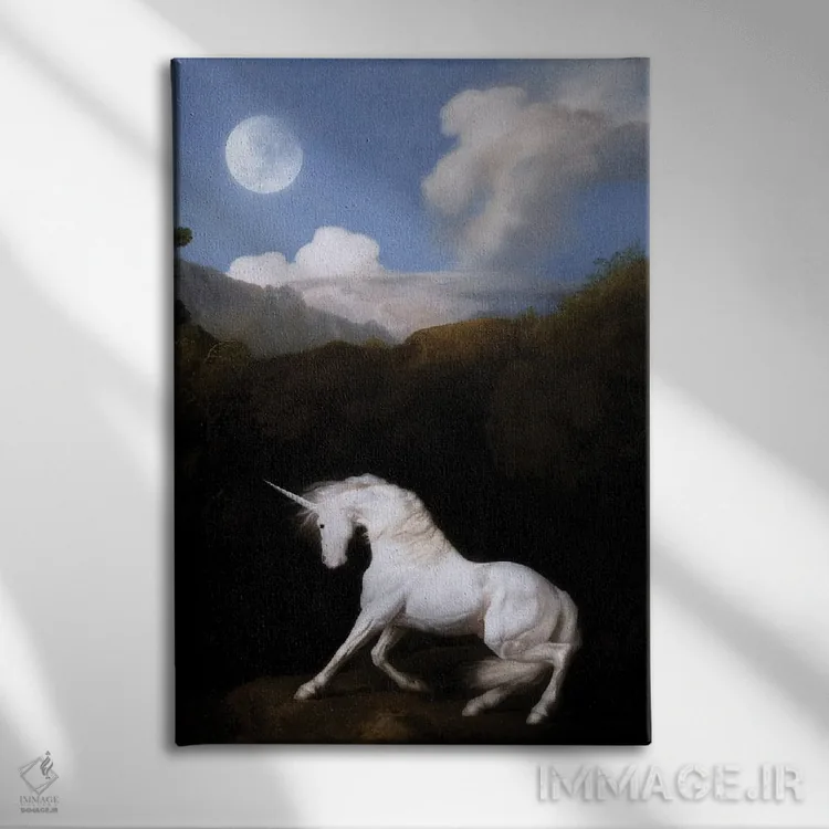 تابلو اسب شاخدار (تکشاخ) اثر آرک و گوستز (گروه هنری) - نمای روبهرو روی دیوار