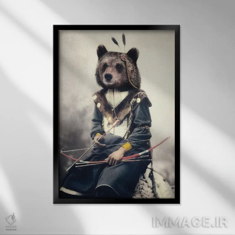 تابلو شکارچی انسان اثر آرک و گوستز (گروه هنری) - نمای قابدار مشکی