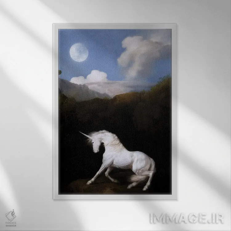 تابلو اسب شاخدار (تکشاخ) اثر آرک و گوستز (گروه هنری) - نمای قابدار سفید