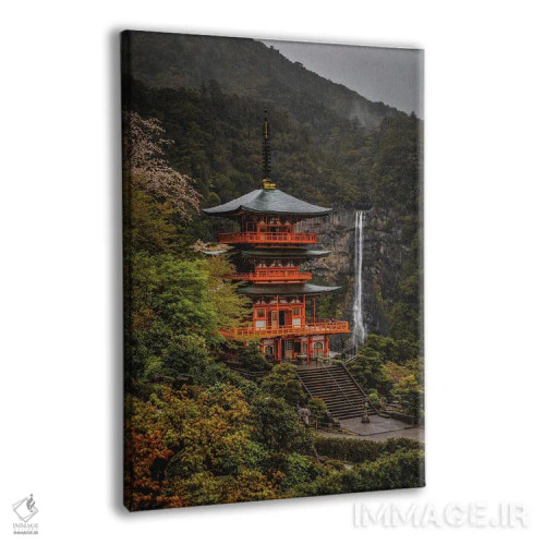 تابلو معبد جنگلی ژاپن با آبشار (قسمت دوم) اثر الکس جی پرز - نمای پرسپکتیو محصول