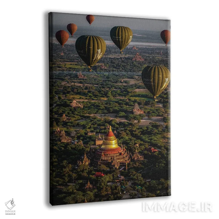 تابلو معبدهای باگان قدیم با بالن هوای گرم میانمار (قسمت دوم) اثر الکس جی پرز - نمای پرسپکتیو محصول