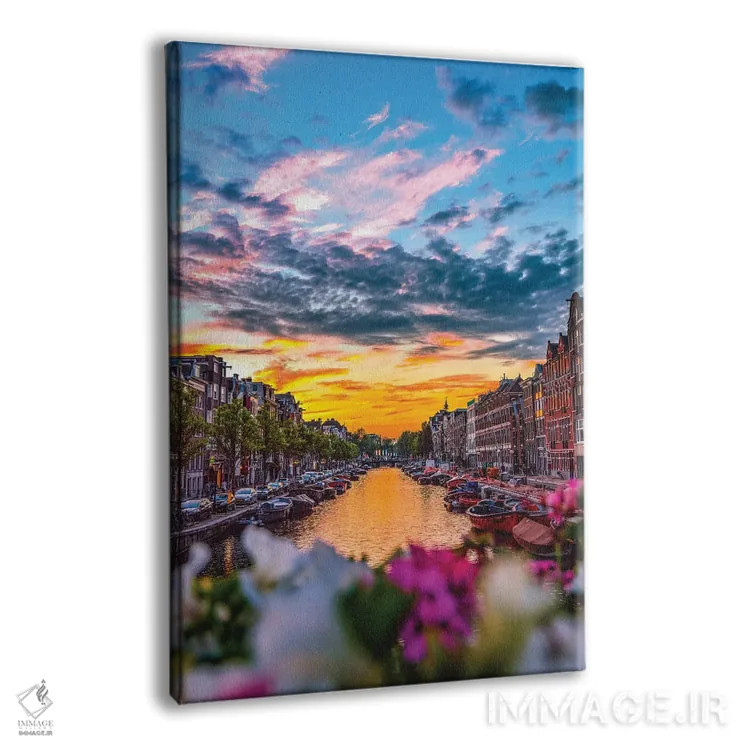 تابلو غروب کانال آمستردام هلند (قسمت دوم) اثر الکس جی پرز - نمای پرسپکتیو محصول