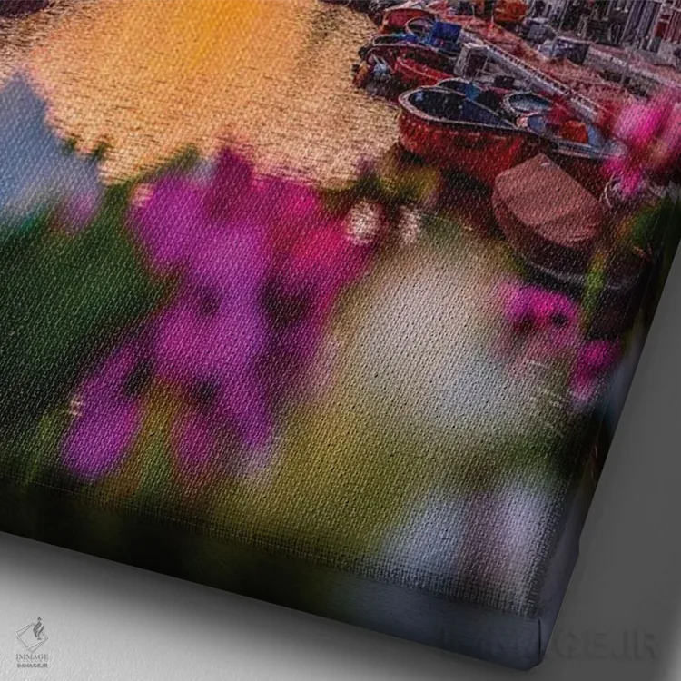 تابلو غروب کانال آمستردام هلند (قسمت دوم) اثر الکس جی پرز - نمای نزدیک بافت بوم