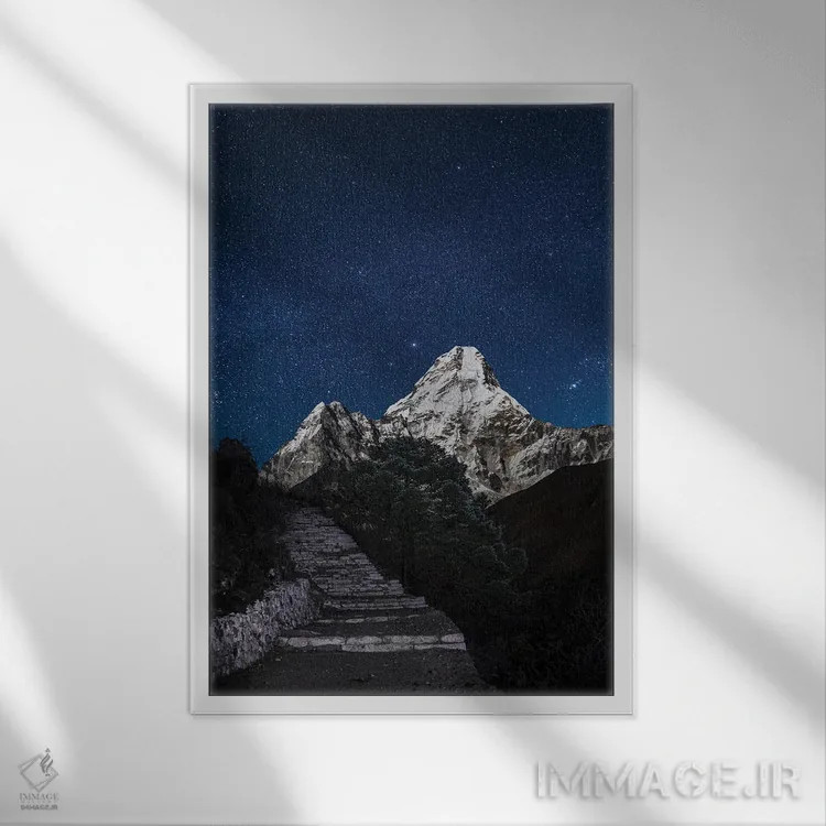 تابلو اورست شب پرستاره هیمالیا نپال اثر الکس جی پرز - نمای قابدار سفید