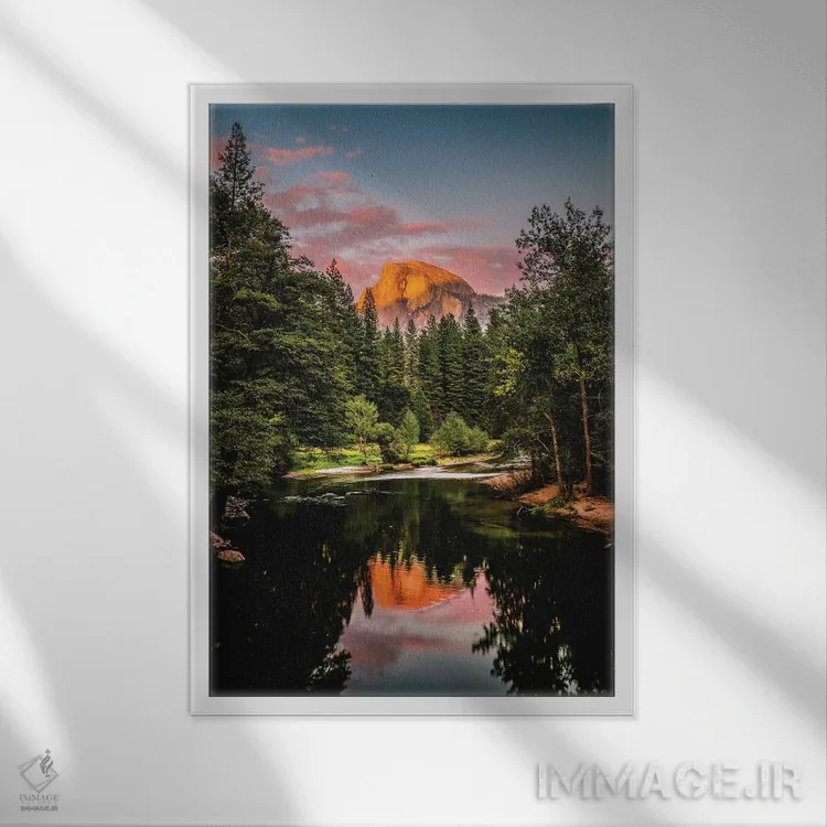تابلو بازتاب غروب دره یوسیمیتی کالیفرنیا اثر الکس جی پرز - نمای قابدار سفید