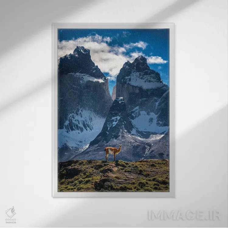 تابلو مناظر کوهستانی توریس دل پاین، پاتاگونیا، شیلی (۲) اثر الکس جی پرز - نمای قابدار سفید