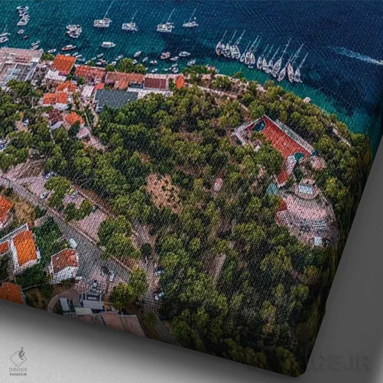 تابلو غروب شهر کوچک هوار از نمای بالا (۵) اثر الکس جی پرز - نمای نزدیک بافت بوم