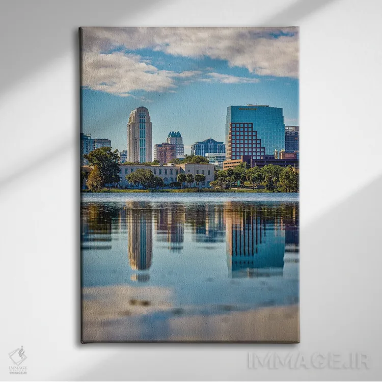 تابلو نمای افقی مرکز شهر اورلاندو فلوریدا و دریاچه (۵) اثر الکس جی پرز - نمای روبهرو روی دیوار