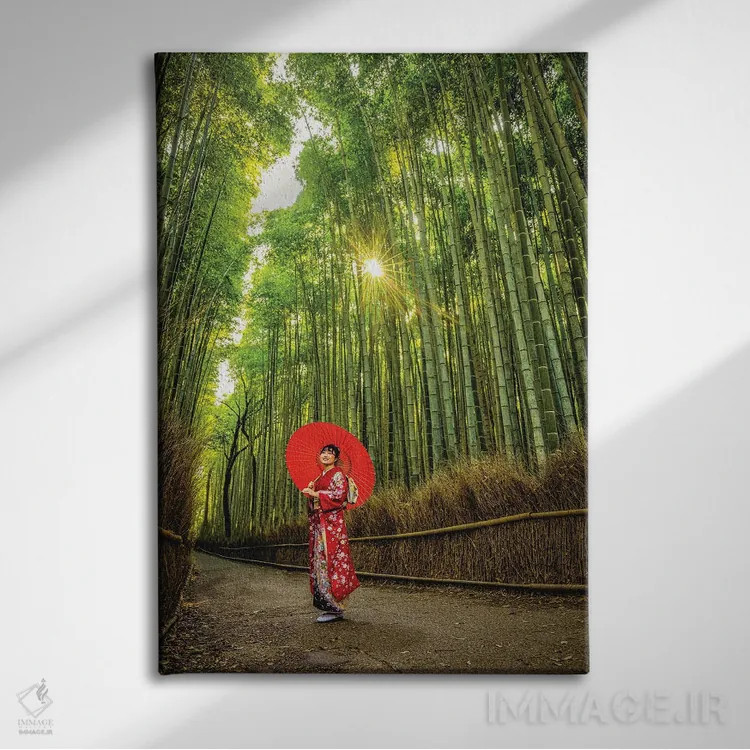 تابلو Kyoto, Japan I,قدمزنی در جنگل بامبوی آراشیاما، کیوتو، ژاپن (۱) اثر الکس جی پرز - نمای روبهرو روی دیوار
