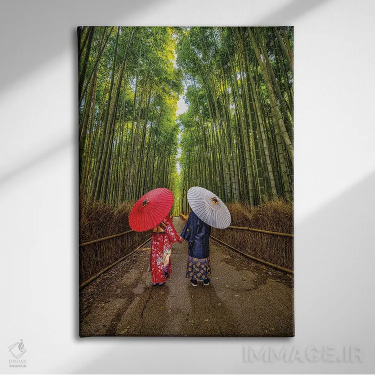 تابلو Kyoto, Japan II,قدمزنی در جنگل بامبوی آراشیاما، کیوتو، ژاپن (۲) اثر الکس جی پرز - نمای روبهرو روی دیوار