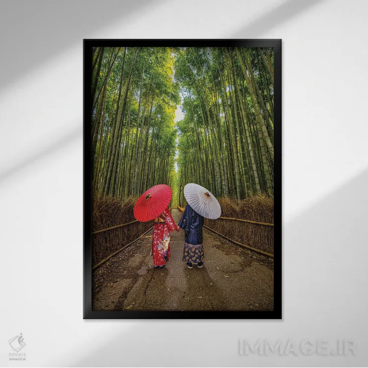 تابلو Kyoto, Japan II,قدمزنی در جنگل بامبوی آراشیاما، کیوتو، ژاپن (۲) اثر الکس جی پرز - نمای قابدار مشکی