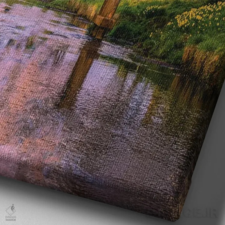 تابلو نگاه به بالای رودخانه شیناشو، شکوفههای گیلاس و کوه فوجی (۲) اثر الکس جی پرز - نمای نزدیک بافت بوم