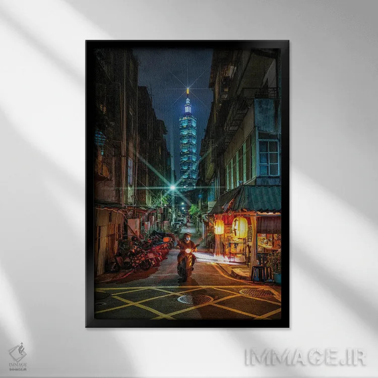 تابلو نگاه به خیابانی به سمت تایپه ۱۰۱ اثر الکس جی پرز - نمای قابدار مشکی