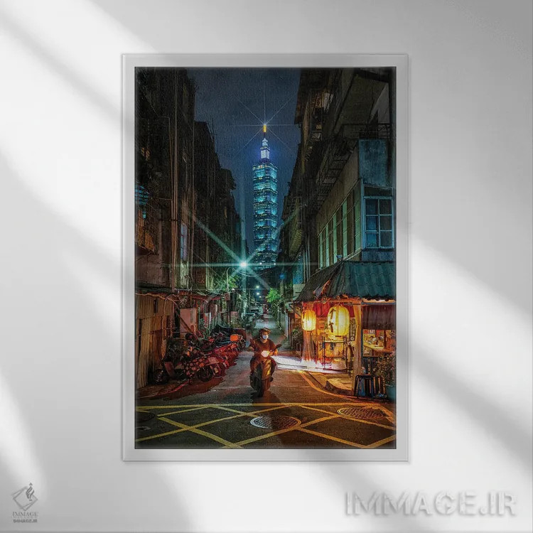 تابلو نگاه به خیابانی به سمت تایپه ۱۰۱ اثر الکس جی پرز - نمای قابدار سفید