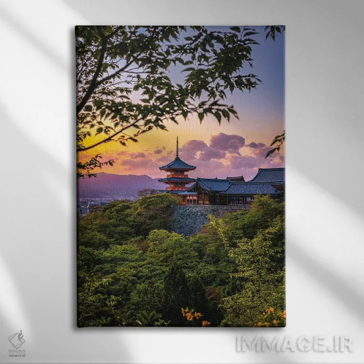 تابلو Japan IV,غروب آفتاب در معبد کیومیزو-درا، کیوتو، ژاپن (۴) اثر الکس جی پرز - نمای روبهرو روی دیوار