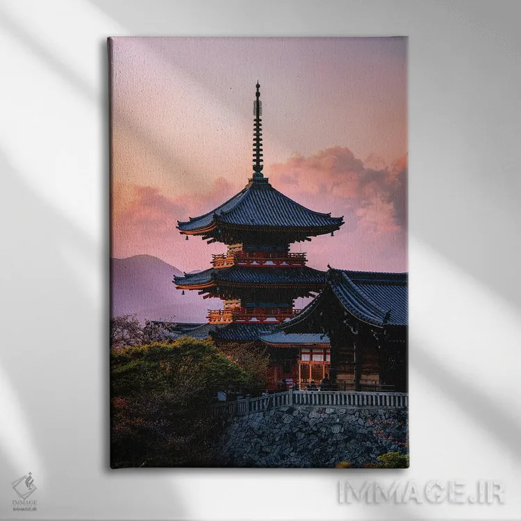 تابلو Japan III,غروب آفتاب در معبد کیومیزو-درا، کیوتو، ژاپن (۳) اثر الکس جی پرز - نمای روبهرو روی دیوار