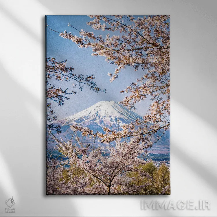 تابلو Lake Kawaguchi IV,منظره کوه فوجی از میان درختان شکوفه گیلاس کنار دریاچه کاواگوچی (۴) اثر الکس جی پرز - نمای روبهرو روی دیوار