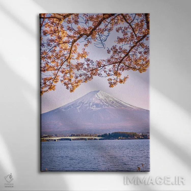 تابلو Lake Kawaguchi VI,منظره کوه فوجی از میان درختان شکوفه گیلاس کنار دریاچه کاواگوچی (۶) اثر الکس جی پرز - نمای روبهرو روی دیوار