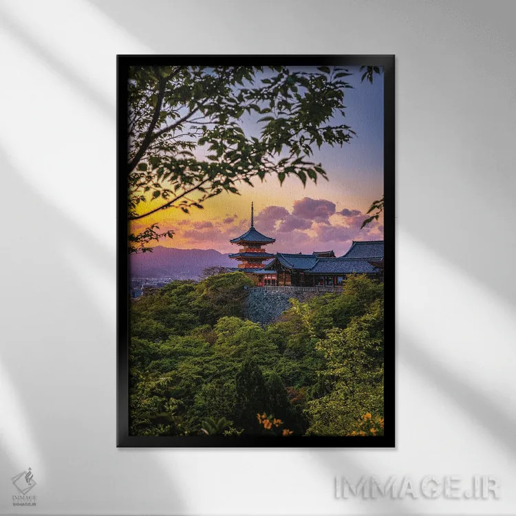 تابلو Japan IV,غروب آفتاب در معبد کیومیزو-درا، کیوتو، ژاپن (۴) اثر الکس جی پرز - نمای قابدار مشکی