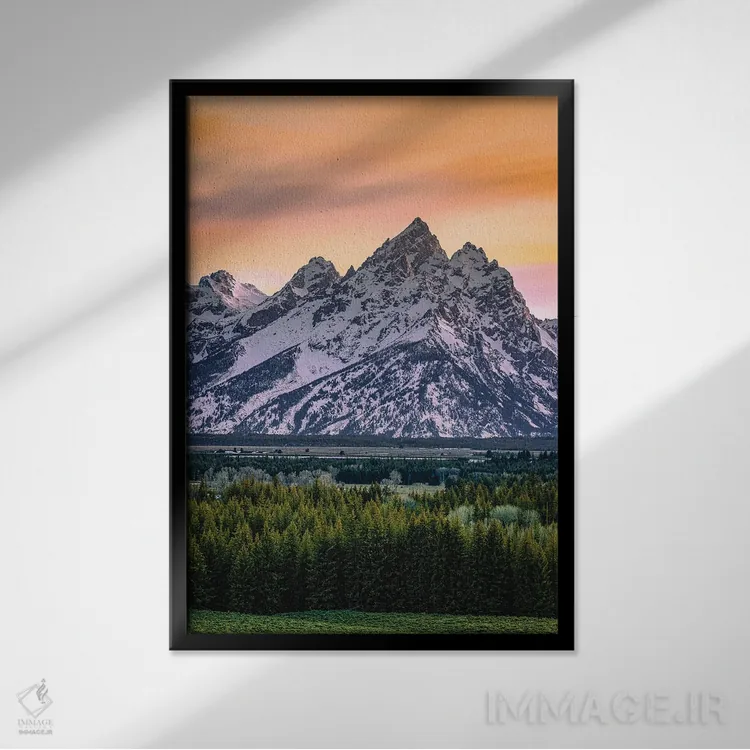 تابلو طلوع آفتاب بر رشتهکوه گرند تیتون شماره ۱ اثر الکس جی پرز - نمای قابدار مشکی