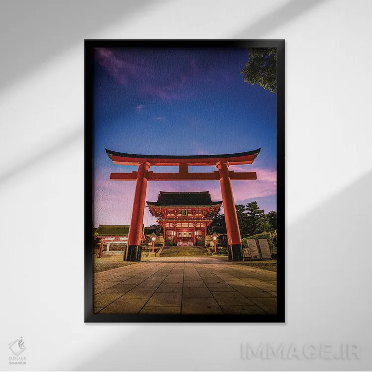 تابلو طلوع آفتاب هزار دروازه معبد فوشیمی ایناری تایشا کیوتو اثر الکس جی پرز - نمای قابدار مشکی