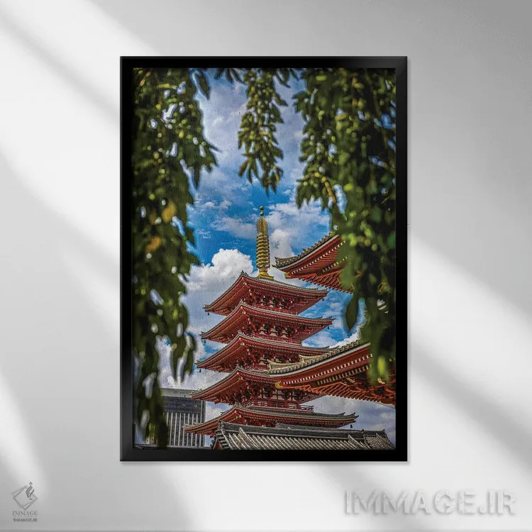 تابلو معبد سنسوجی توکیو ژاپن اثر الکس جی پرز - نمای قابدار مشکی