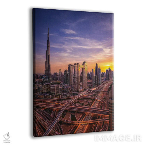 تابلو نمای شهری برج خلیفه دبی در غروب آفتاب I اثر الکس جی پرز - نمای پرسپکتیو محصول