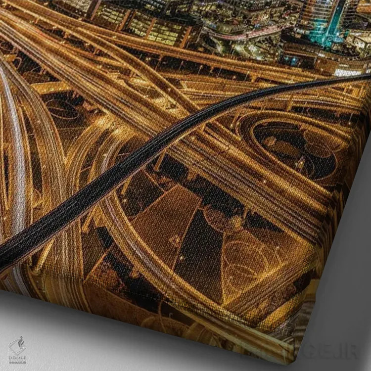 تابلو نمای شهری برج خلیفه دبی در شب پرستاره اثر الکس جی پرز - نمای نزدیک بافت بوم