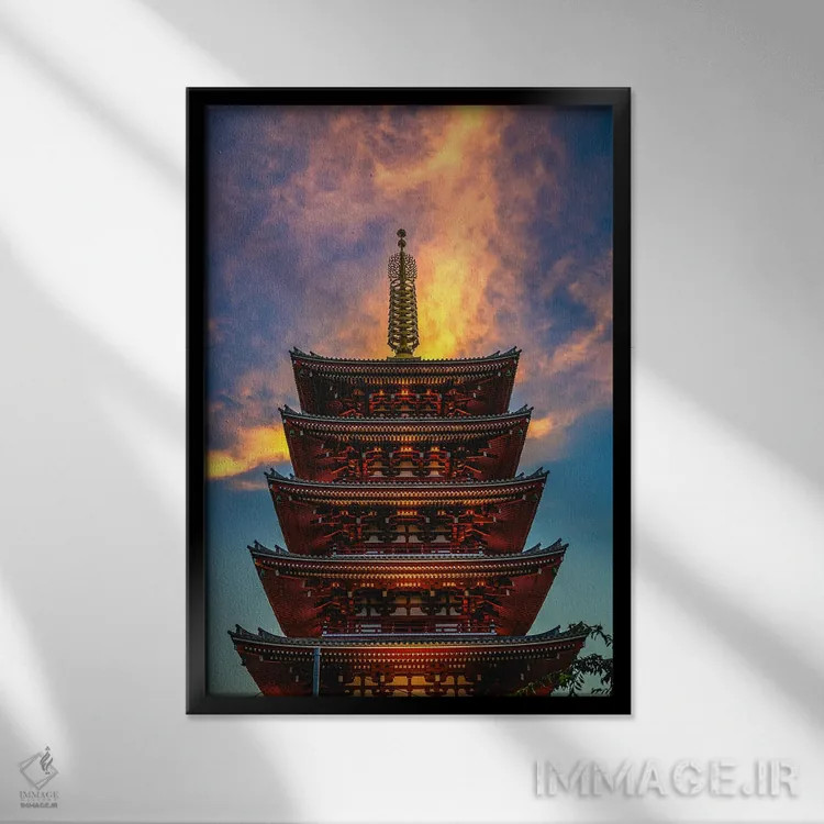 تابلو غروب معبد توکیو اثر الکس جی پرز - نمای قابدار مشکی