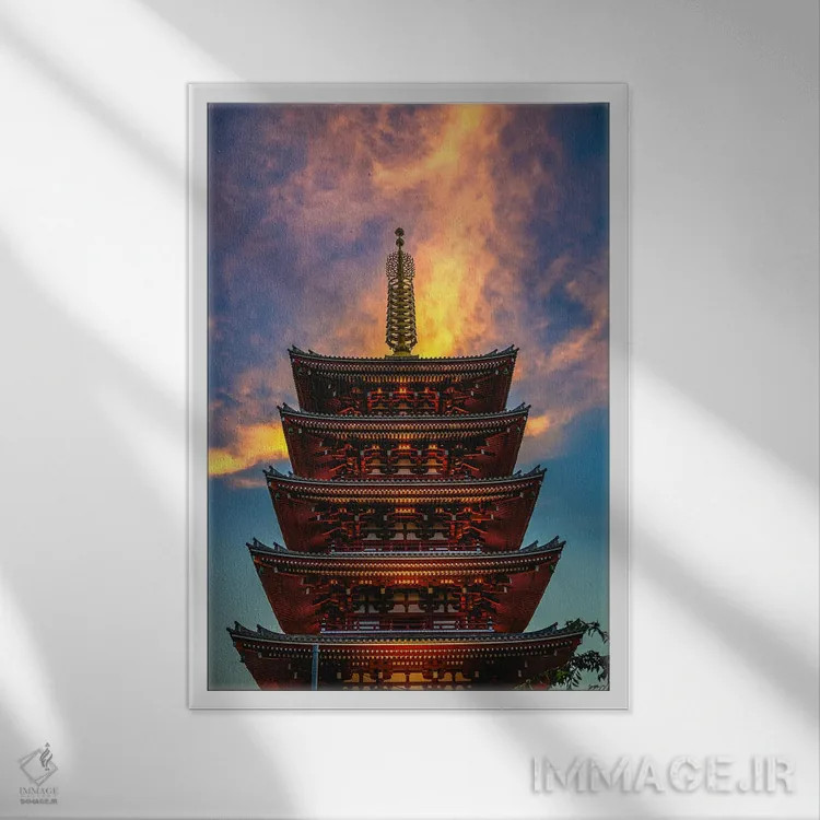 تابلو غروب معبد توکیو اثر الکس جی پرز - نمای قابدار سفید