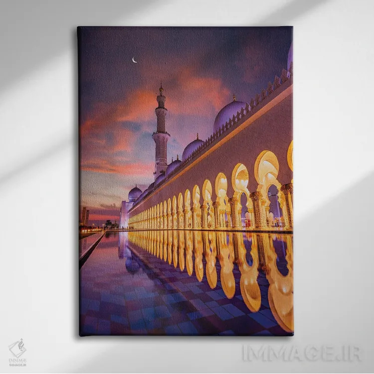 تابلو انعکاس غروب آفتاب مسجد معبد دبی II اثر الکس جی پرز - نمای روبهرو روی دیوار