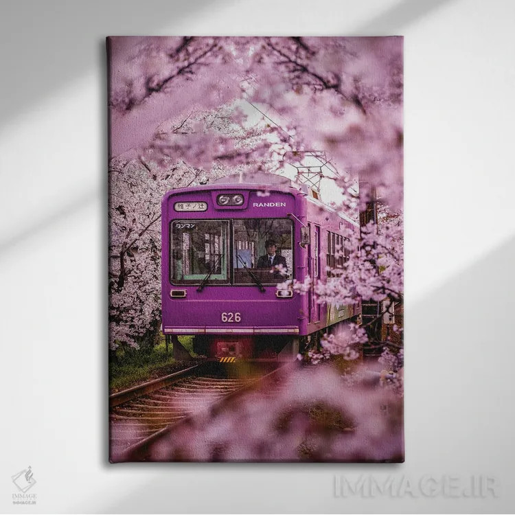 تابلو قطار محلی در شکوفههای گیلاس ژاپن II اثر الکس جی پرز - نمای روبهرو روی دیوار