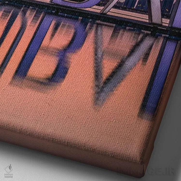 تابلو انعکاس نمای شهری بندر دبی در غروب آفتاب اثر الکس جی پرز - نمای نزدیک بافت بوم