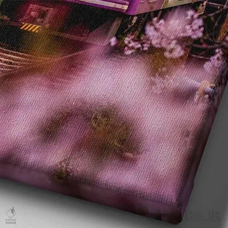 تابلو قطار محلی در شکوفههای گیلاس ژاپن II اثر الکس جی پرز - نمای نزدیک بافت بوم