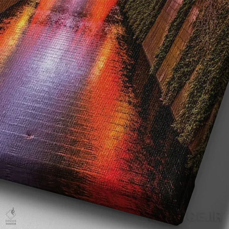 تابلو رودخانه با شکوفههای گیلاس ژاپن III اثر الکس جی پرز - نمای نزدیک بافت بوم