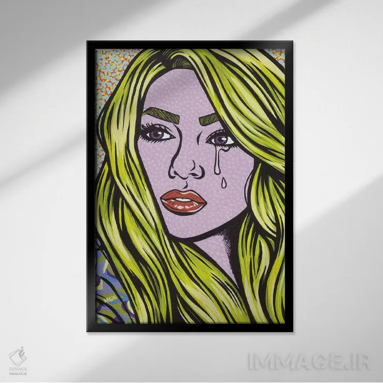 تابلو دختر کمیک بلوند و گریان اثر آلیسون گاتچل - نمای قابدار مشکی