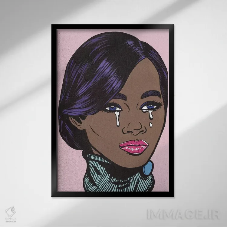 تابلو دختر سیاهپوست مدل گریان اثر آلیسون گاتچل - نمای قابدار مشکی