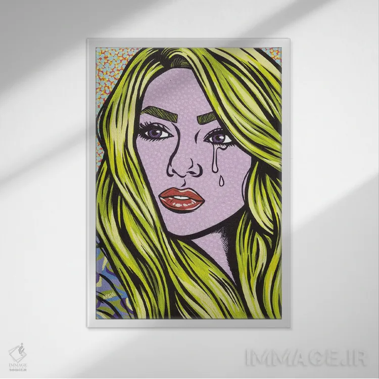 تابلو دختر کمیک بلوند و گریان اثر آلیسون گاتچل - نمای قابدار سفید