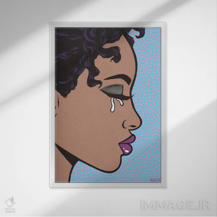 تابلو دختر سیاهپوست مدل غمگین اثر آلیسون گاتچل - نمای قابدار سفید