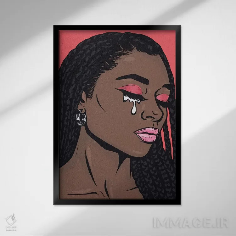 تابلو دختر کمیک گریان با موهای مرجانی اثر آلیسون گاتچل - نمای قابدار مشکی