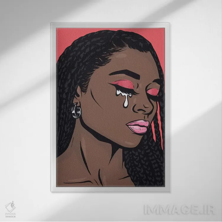 تابلو دختر کمیک گریان با موهای مرجانی اثر آلیسون گاتچل - نمای قابدار سفید