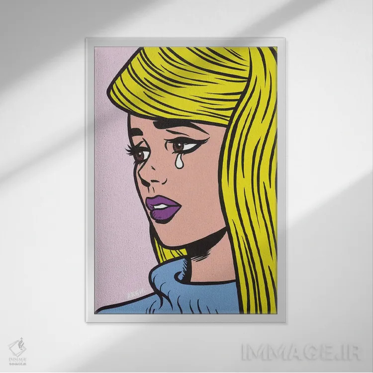 تابلو دختر بلوند گریان اثر آلیسون گاتچل - نمای قابدار سفید