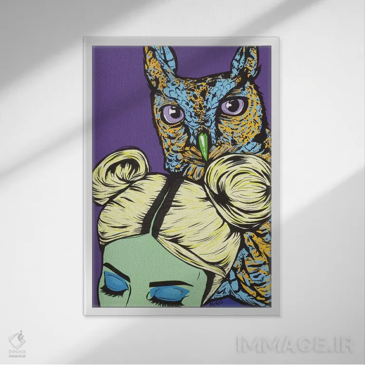 تابلو دختر با جغد اثر آلیسون گاتچل - نمای قابدار سفید